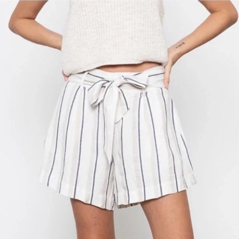 Rails‎ High Waisted Linen Paper bag Blue/White Stripes Bow Katy Shorts Sz Large